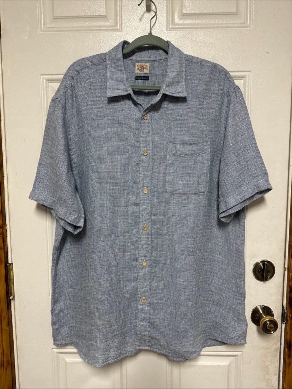 Faherty Mens Sz XL Palma Linen Basketweave Button Up Shirt Blue